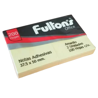 NOTAS ADHESIVAS COLOR AMARILLO 37.5X50MM FULTONS - 2 UNIDADES 100 HOJAS C/U