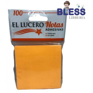 NOTAS ADHESIVAS COLOR NARANJA 75X75MM EL LUCERO - 100 HOJAS